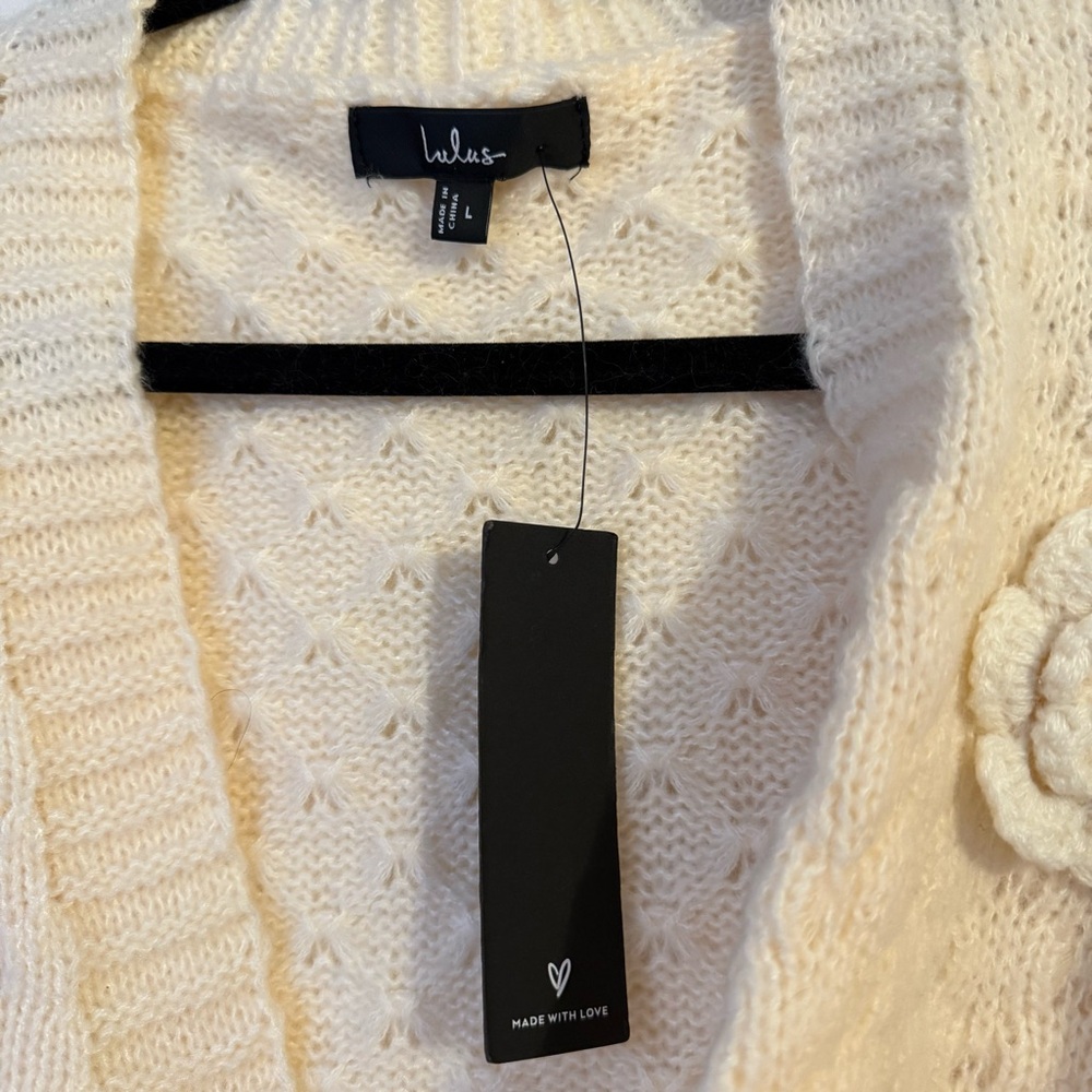 NWT Lulus Chosen Charm Cream Knit Floral Embroidered Cardigan - Picture 9 of 9
